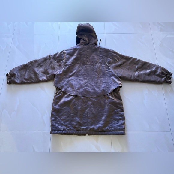 Sarah Morgan Vintage Winter Coat Women's hoodie pocket full zipper brown black L - Picture 13 of 16